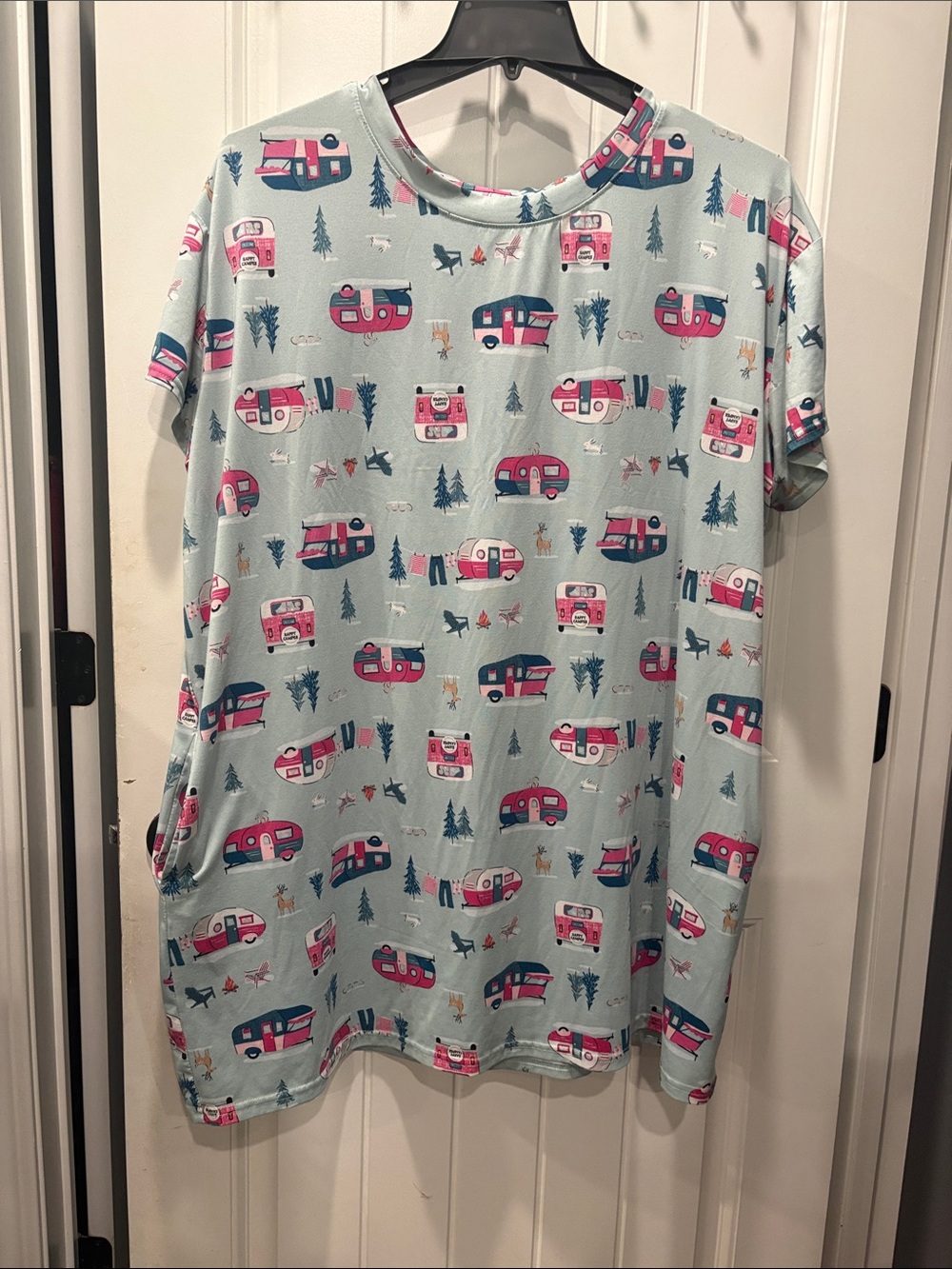 Woman’s 3X Light Blue Camper with pine trees Print Pajama sleeper